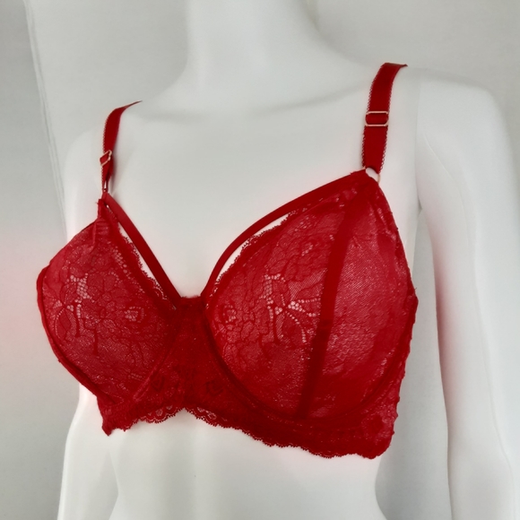 SPARKLY RED LACE UNDER WIRE CAGE BRA SZ 40C - Picture 3 of 9